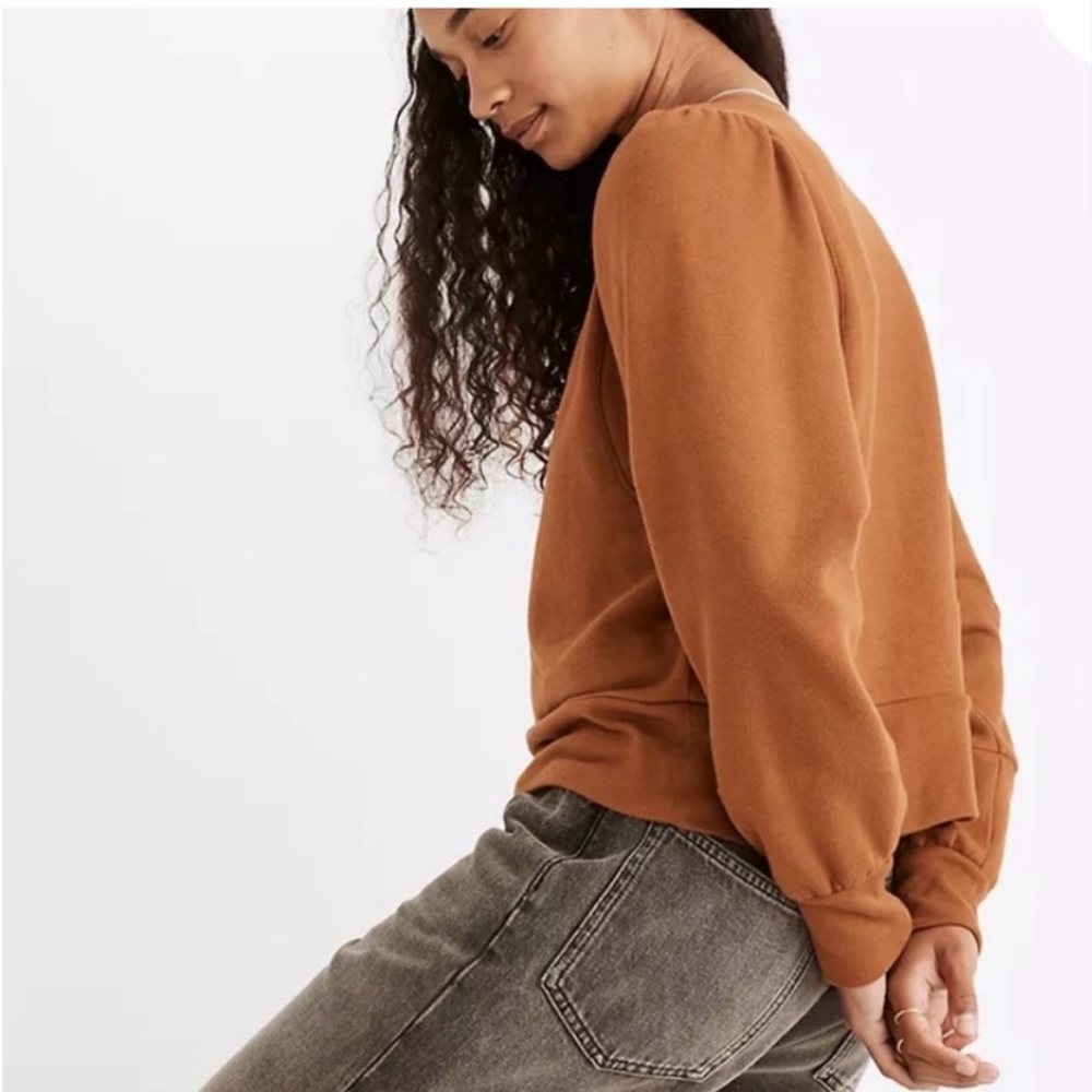 Madewell Puff-Sleeve Henley Sweatshirt - Antique Cream/White - Size XXS. 1070 - Picture 7 of 8